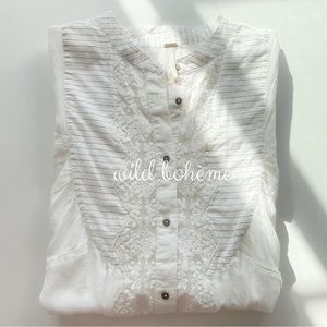 Free People Sheer Tuxedo Lace Button Down Shirt
